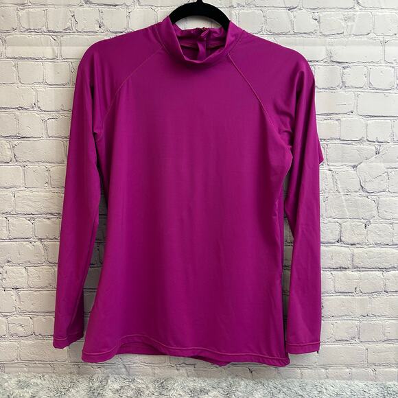 Athleta Purple Athletic Mock Neck Zip Up Back Long Sleeve Shirt Large Workout - Picture 1 of 9